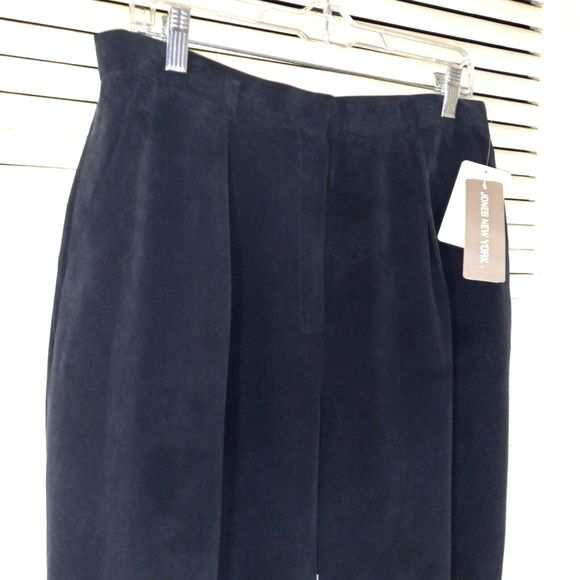 Jones New York Silk Lined Blue Pants Size 14 Pockets Wide Leg Cuffed Hems NEW - Picture 4 of 16